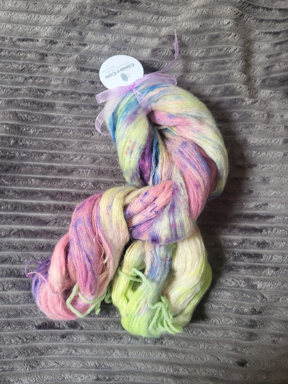 Hand-dyed Pastel Mohair Yarn - Multicolor Pink, Green & Purple 95 g